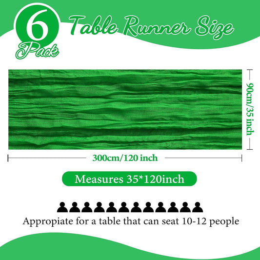 6 Pack 10FT Green Cheesecloth Table Runner 35x120 Inch Gauze Rustic Boho Table Runner Cheese Cloth for Wedding Decor Birthday Party Bridal Baby Shower Table Centerpiece Decoration