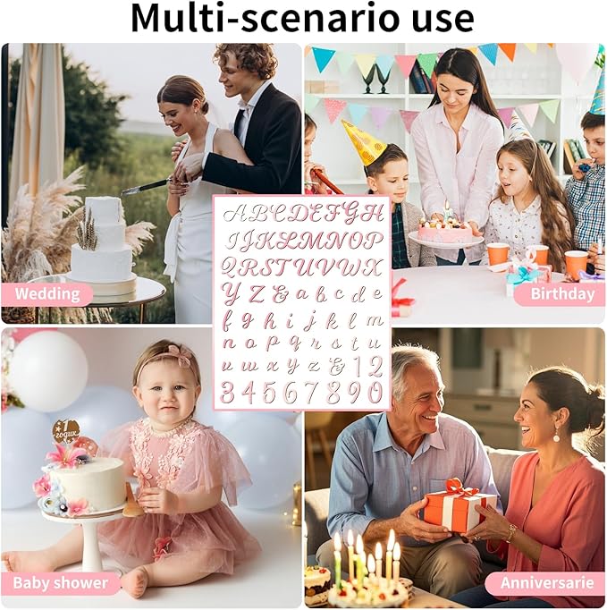 64 Pcs Pink Acrylic Cake Toppers Letters and Numbers, Mirror A-Z Alphabet & 0-9 Numbers for Personalized Cake Decorations, Birthday Wedding Baby Shower Party Picks