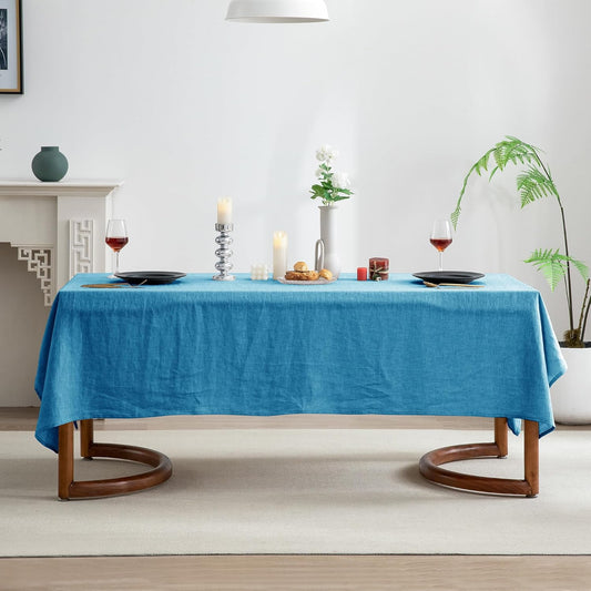 EVERLY 100% Pure Linen Rectangle Tablecloths 60x108Inches for Dining,Buffet Parties,Picnic,Events,Weddings and Restaurants,Decorative Halloween,Thanksgiving Machine Washable Tablecloths-Blue