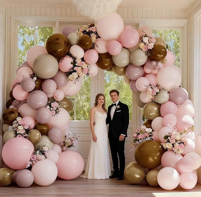 Pink Brown Balloon Arch Kit Double Stuffed Light Dusty Rose Pink Mauve Sand White Cream Nude Tan Balloon Garland for Birthday Cowgirl Baby Shower Bridal Wedding Western Boho Party Decoration
