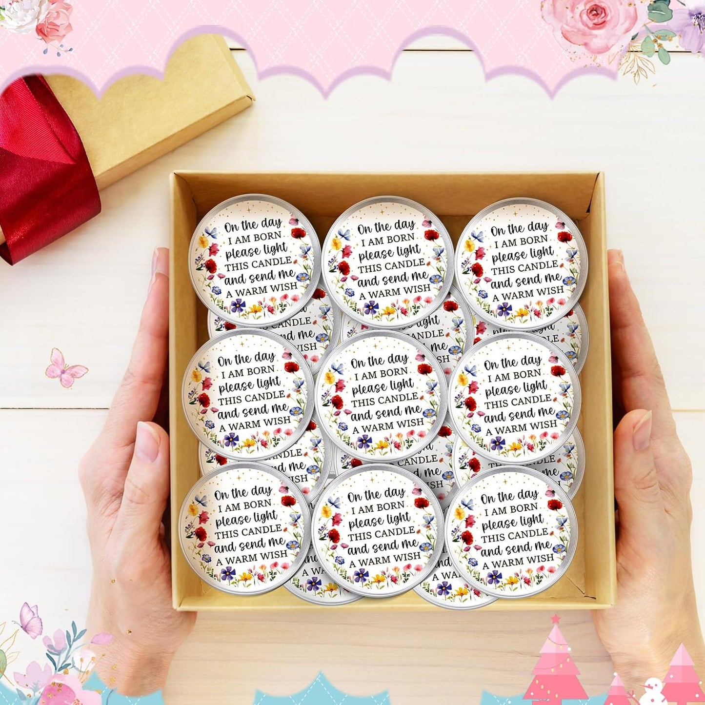 MTLEE 24 Pcs Wildflowers Baby Shower Party Favors Candles Lavender Scented Baby Shower Favors for Guests Rustic Tealights Candles Gender Reveal Return Gifts Girl Boy(1.2 Oz, Colorful)