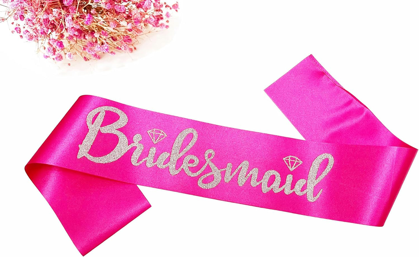 Bridesmaid Sashes Set of 6, Hot Pink Sash with Silver Glitter Letter Bachelorette Party Sash for Bridal Shower Wedding Party Accessories Supplies Engagement Gifts