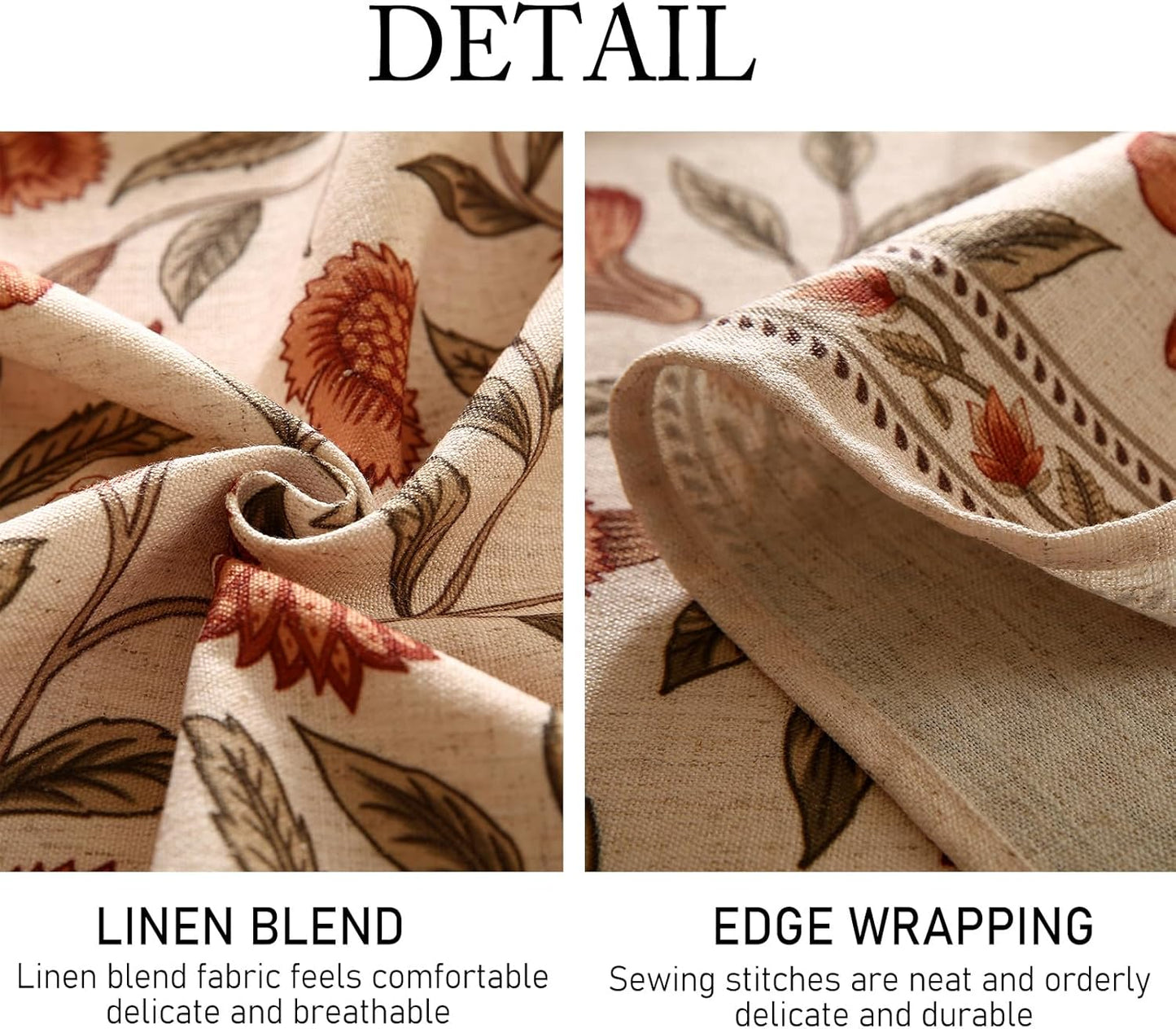 ISAENNE Designer French Extra Long Rectangular Tablecloth,Linen Orange Floral Pattern Indoor Table Cloth,Wrinkle Resistant Decor Table Cloth for Dining Thanksgiving Kitchen,63"*110"-Alvarado D