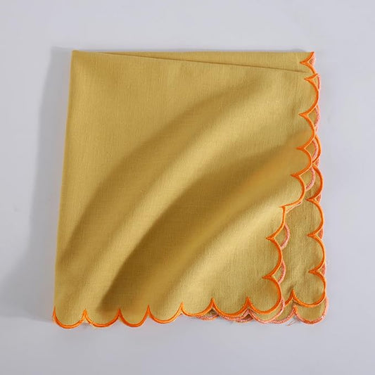 FINGERCRAFT Cloth Napkins, Everyday Use Reversible Scallop Design, Premium Quality Cotton Linen Blend Napkin Set of 6 Perfect for Parties Dinners Weddings Easter Napkin Cloth 20x20 Inch Gold