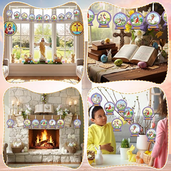 Frienda 48 Set He is Risen Scene Craft Kit Religious Crafts for Kids DIY Shaking Globe Craft Make a Jesus Risen Ornament Bulk with Glitter Sequins Paper for Sunday School Christian Religious Decor