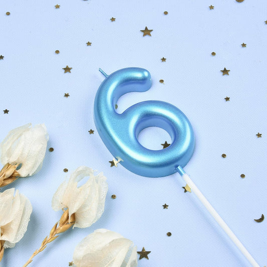 PHD Cake 2.76 inch Classical Blue 6 Number Birthday Candles, Party Celebration