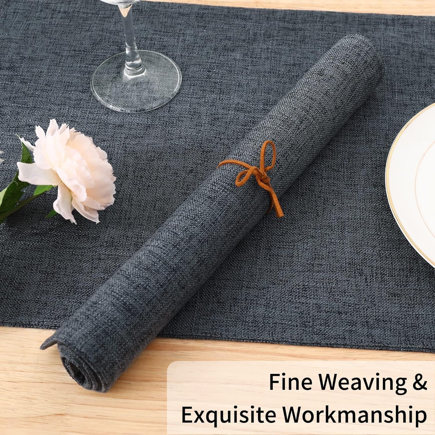Homaxy Cloths Placemats for Dining Table Set of 8, Heat Resistant Washable Cotton Linen Blend Table Mats, Easy to Clean Place Mats for Indoor Outdoor Party Kitchen Decoration, 13" x 19", Dark Grey