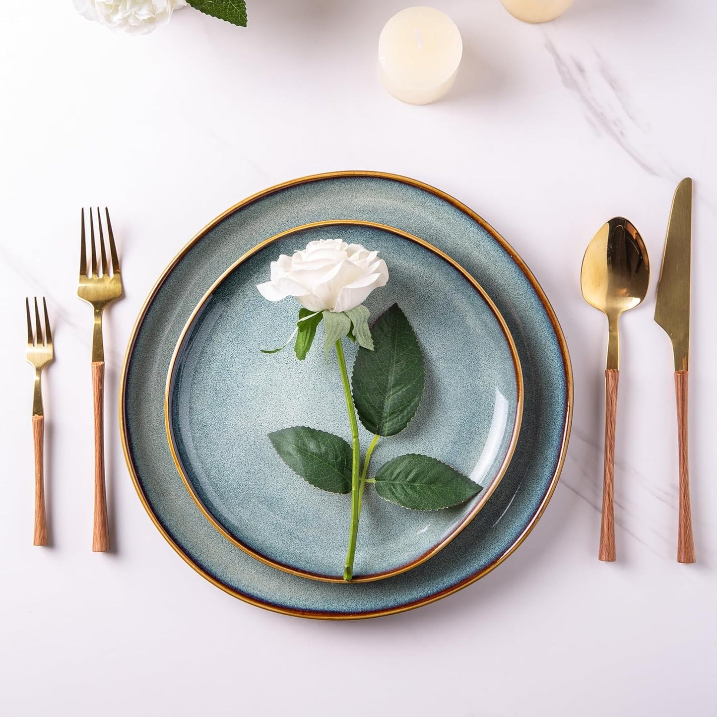 AmorArc Ceramic Dinner Plates Set of 6, 10.5 Inch Handmade Reactive Glaze Stoneware Plates, Rustic Shape Dinnerware Dish Set for Kitchen, Microwave & Dishwasher Safe, Scratch Resistant