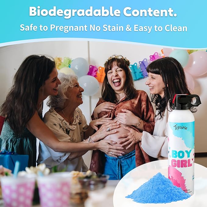 Gender Reveal Fire Extinguisher Set for Newborn Baby, 4Pcs Blue Smoke Bombs, 100% Biodegradable Confetti Cannon for Baby Reveal Party Supplies