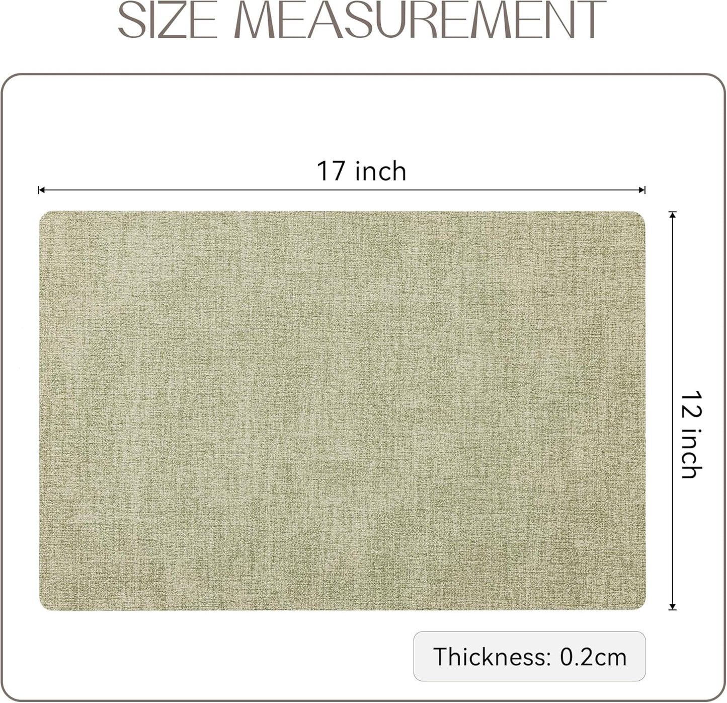 Romanstile Vinyl Placemats Set of 6-12 X 18 Inch - Heat Resistant Place Mats 100% Waterproof Oilproof Wipeable Reversible Faux Leather Table Mats for Kitchen/Dining/Party/Outdoor, Grass Green