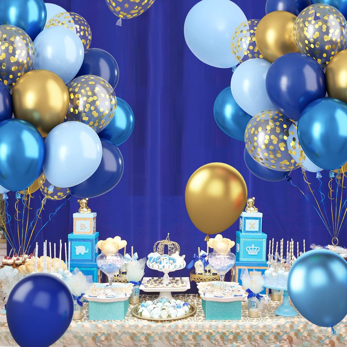 Paready Blue and Gold Latex Balloons, 60 Pcs 12 Inch Navy Blue Metallic Gold Confetti Balloons, Blue Party Balloons for Baby Shower Wedding Anniversary Birthday Theme Party Graduation Decoration