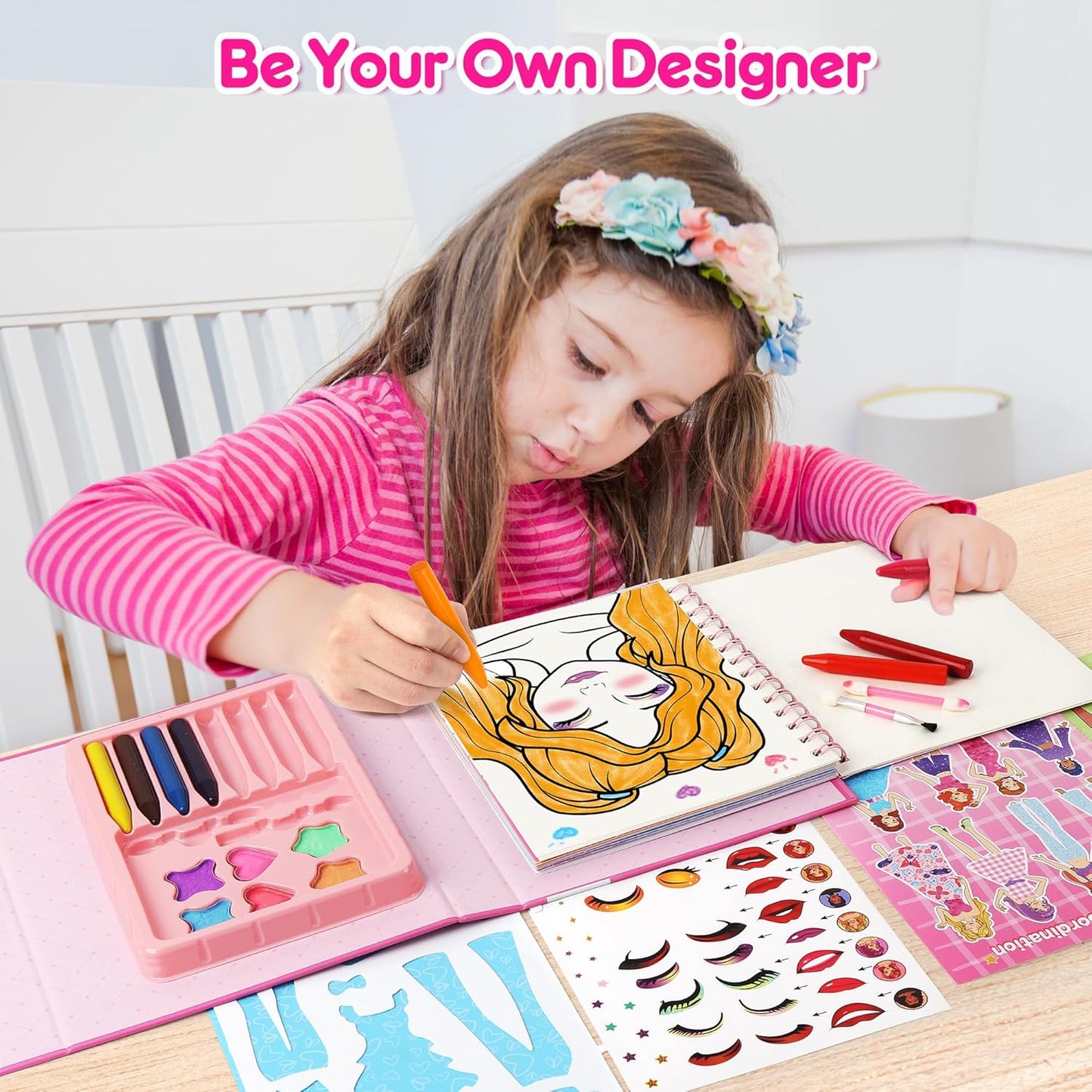 Mocoosy Makeup Craft Kit for Girls Ages 6-8, Pretend Makeup Coloring Activity Book with Stickers, Mess-Free Dress-Up Art and Crafts, Travel Game Road Trip Toy Birthday Gift for 4 7 9 10 12 Years Old