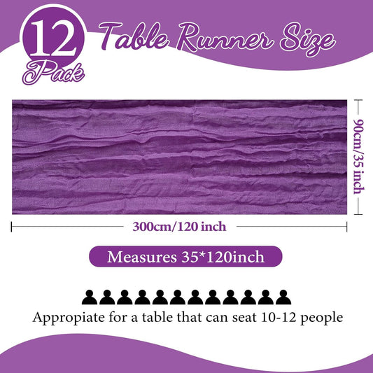 12 Pack 10FT Purple Cheesecloth Table Runner 35x120 Inch Gauze Rustic Boho Fall Table Runner Cheese Cloth for Thanksgiving Wedding Decor Birthday Party Bridal Baby Shower Table Centerpiece Decoration