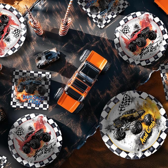 Monster Truck Party Decorations - Monster Truck Party Plates and Napkins for Kids Birthday Party, Serves 40 Guests