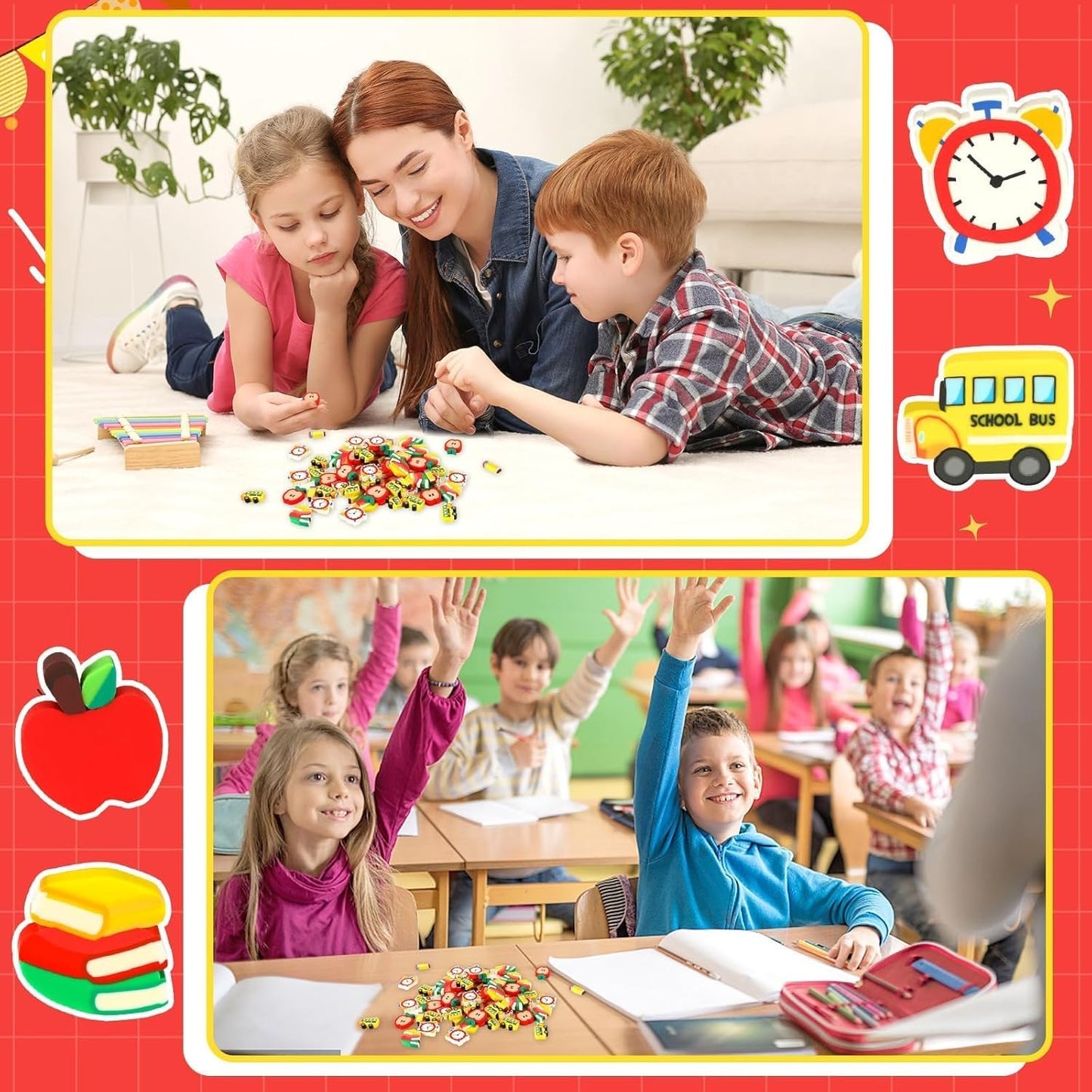 80pcs Back to School Charms,School Clay Embellishments School Table Decorations Scatters Apples Vase Filler for Welcome Back to School Gifts for Students