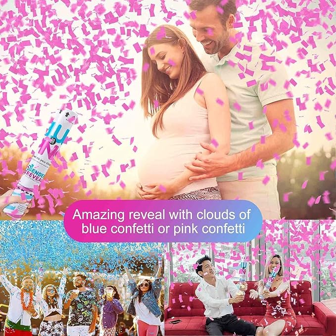 Gender Reveal Cannons - Girl Surprise! Set of 4 Biodegradable Confetti, 12 Inches Pink Confetti Cannon, Easy to Use Indoor & Outdoor Gender Reveal Cannon with Matching Stickers