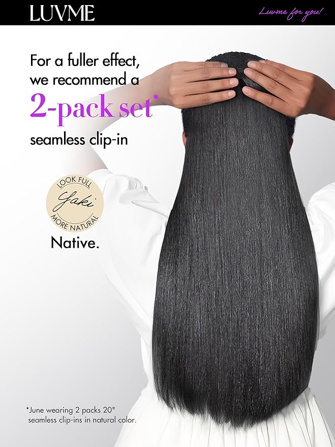 LUVME Yaki Straight Seamless Clip in Hair Extensions 110g, 22 Inch Natural Black, 100% Real Remy Human Hair, Soft Full Volume, Easy Clip Ins for Daily Wear, Work, Parties & Weddings