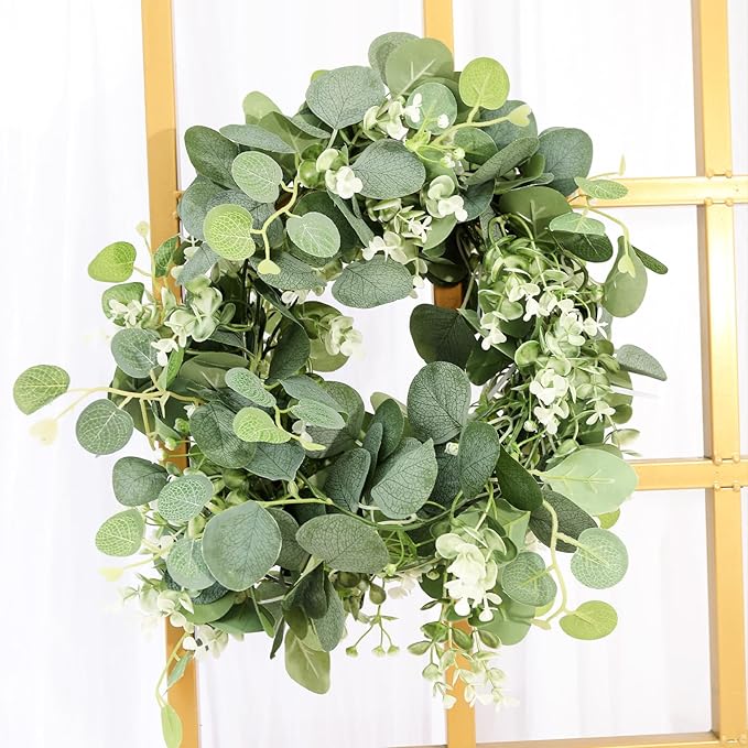 Artificial Eucalyptus Garland with gypsophila Flowers 2pcs 11.8ft Faux Greenery Garland Fake Eucalyptus Leaves for Wedding Arch Farmhouse Mantle Table Runner Decor Centerpiece Home Party Decor (green)