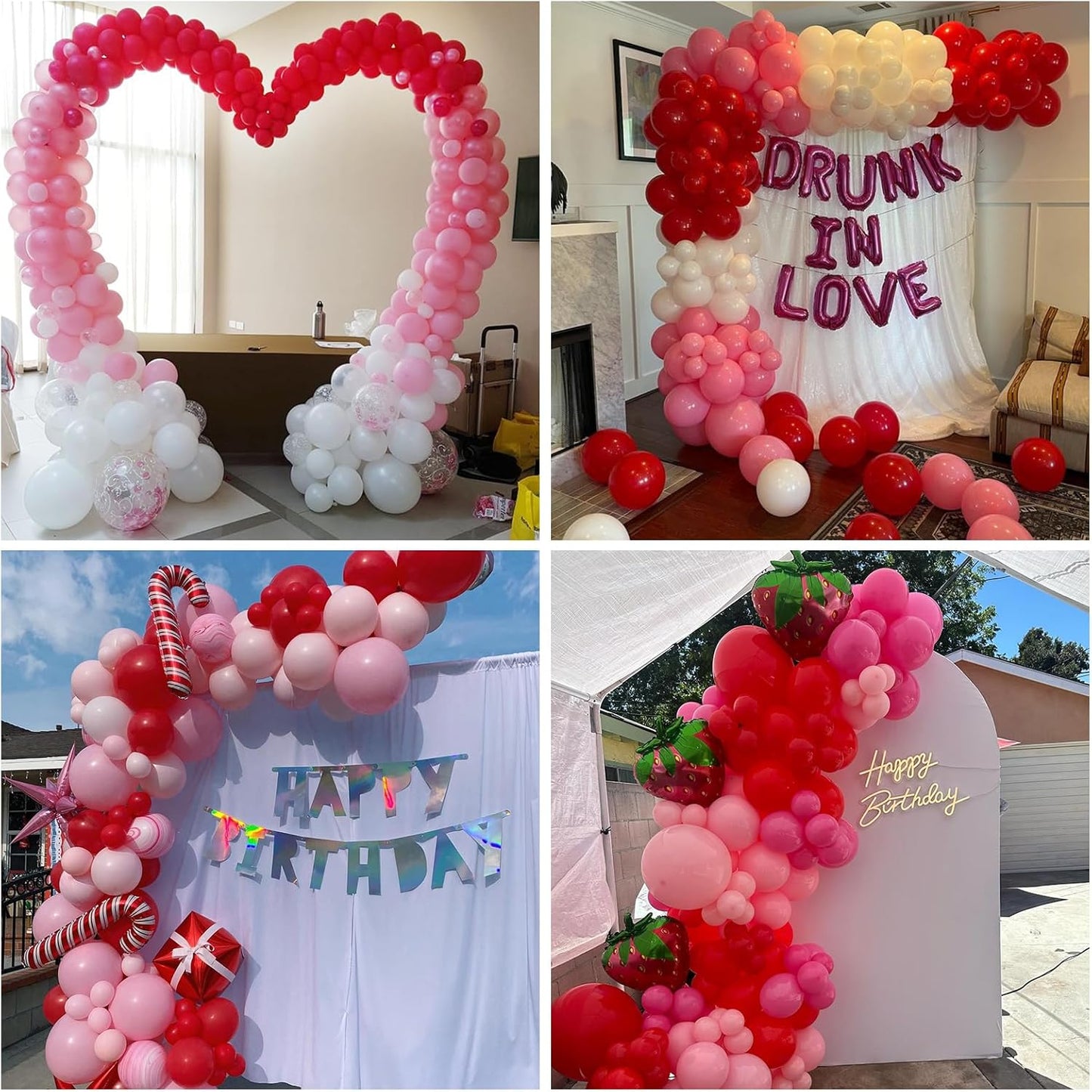 Red and Pink Balloons Strawberry Hot Pastel Light Pink Rose Red Latex Balloons Polka Dot Party Helium Balloon for Sweet Girl Berry Baby Shower Birthday Valentines Day Summer Party Decorations