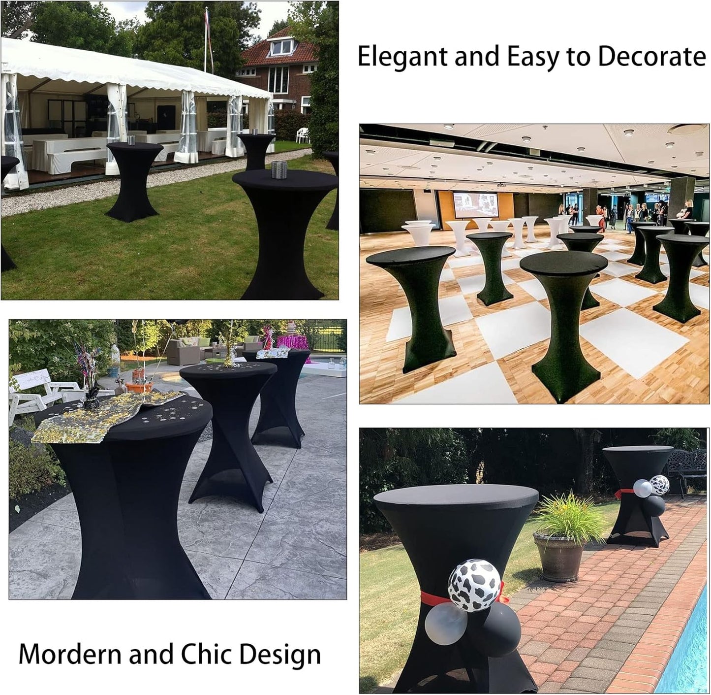 3 Pack Cocktail Spandex Tablecloth 32"x43" Cocktail Table Cover Fitted for High Top Round Table for Bar Wedding Birthday Party Banquet (Black)