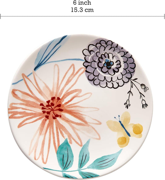Bico Blossom Symphony Appetizer Plates Set of 6, 6 Inch Small Ceramic Dessert Plates for Snacks, Salad, Tablescape, Microwave and Dishwasher Safe, Gift for Housewarming and Thanksgiving