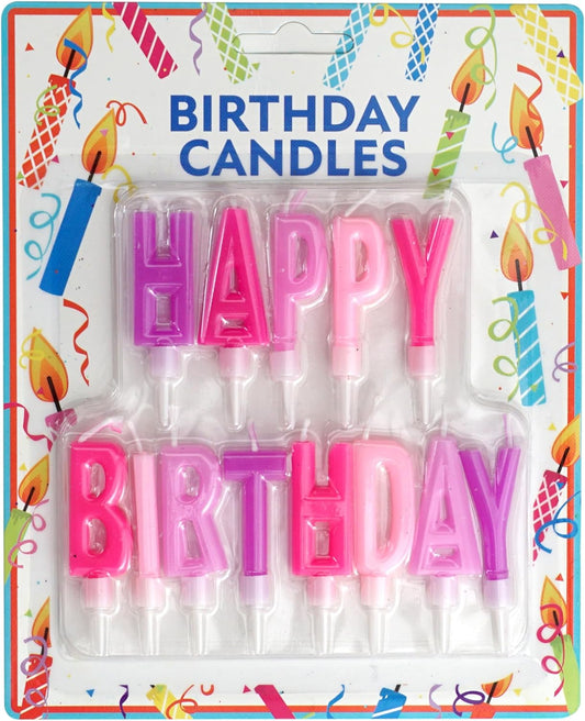 Happy Birthday Letter Candles | Pink & Purple Cake Candle Set (13 Pieces) by Hampton Distribution