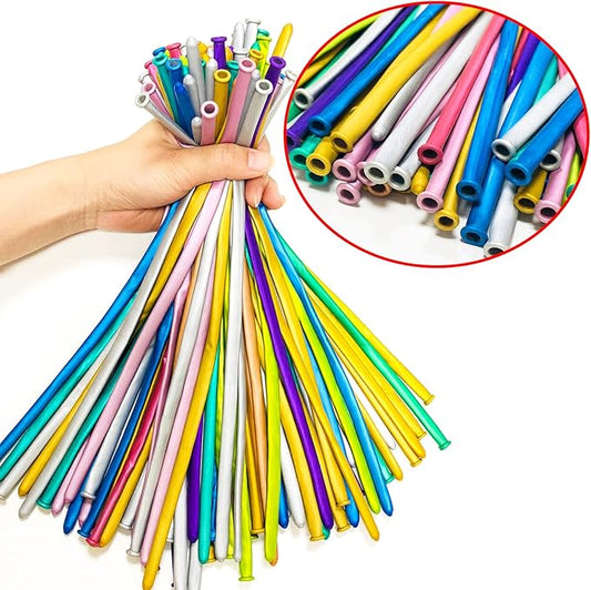 Metallic 260 long balloons 100 Pack Multicolored Twisting Animal Balloons Modeling Long Magic Balloons for DIY Animal Model Wedding Birthday Festival Party Decorations(Metallic long Balloons Assorted)