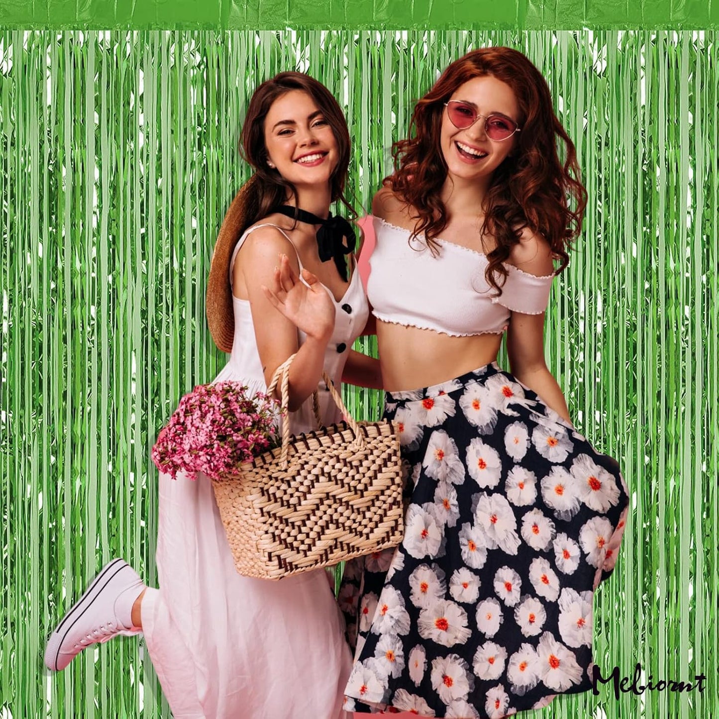 4 Pack Fringe Curtain Backdrop, 3.2Ft x 6.6Ft Light Green Metallic Tinsel Foil Fringe Streamers Background for Photo Booth Birthday Wedding Baby Shower Carnival Easter Mother’s Day Party Decorations