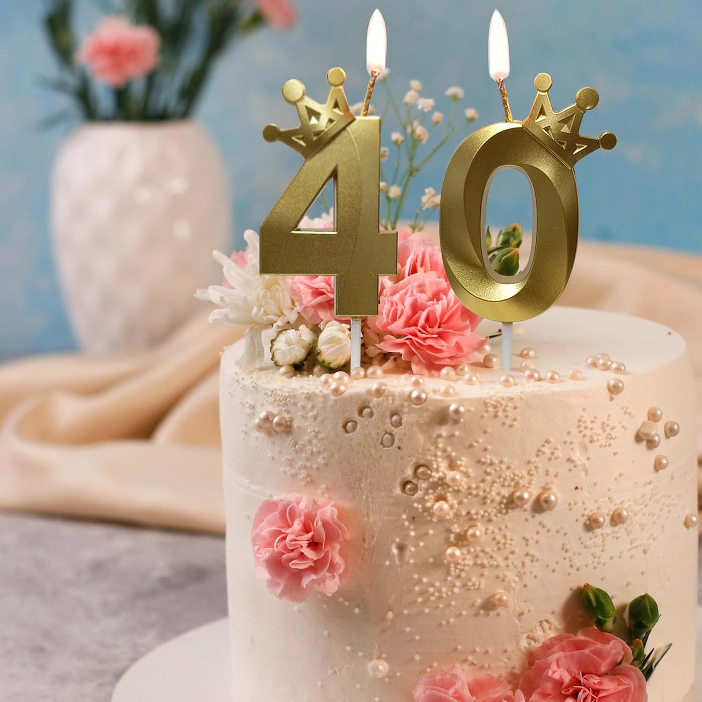 The Number 40 Gold Birthday Candles for Cake is Beautiful Number Candles for 40th Birthday Decorations for Man and Women (Gold-40, Crown)