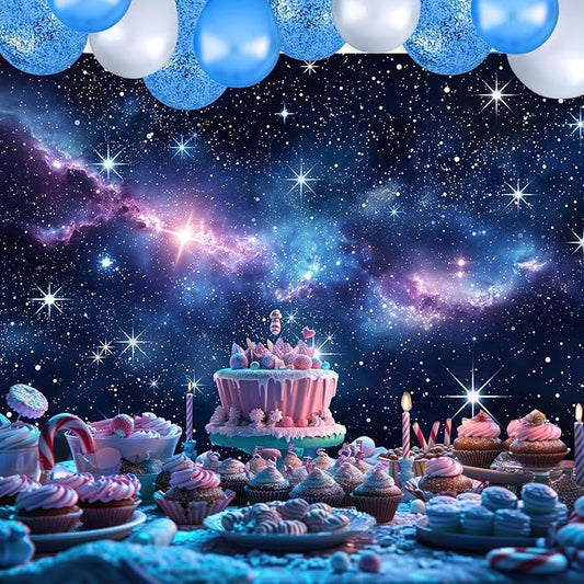 Homewelle Galaxy Starry Stars Sky Backdrop 7Wx5H Feet Polyester Fabric Navy Blue Outer Space Universe Nebula Clouds Fantasy Planet Boys Kids Decoration Cosmic Photography Background Photo Shoot Props