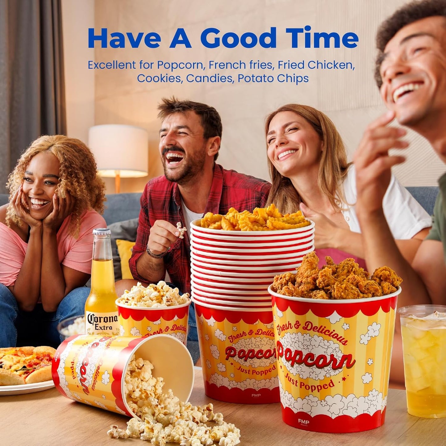 Fit Meal Prep 500 Pack Classic Paper Popcorn Buckets Disposable, 32 Oz Grease Resistant Popcorn Bowls Cups for Machine Home Theater Carnival Movie Night