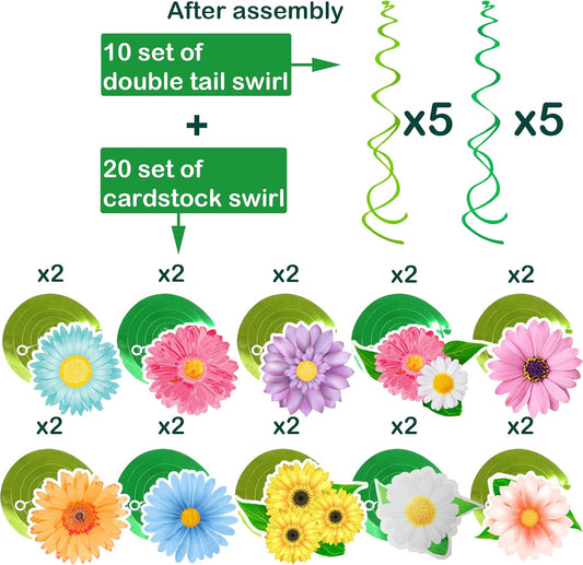 Spring Flower Birthday Party Decorations,30 Set Summer Party Hanging Swirl Ceiling Decorations for Classroom Office Mother Day Decor