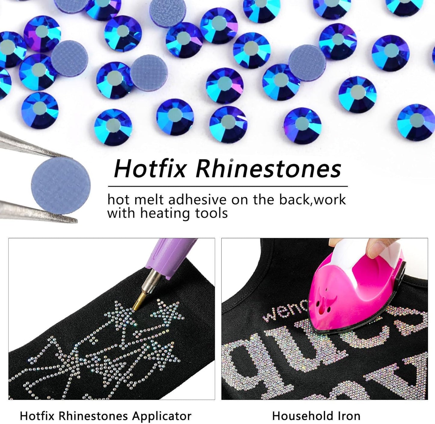 Beadsland Hotfix Rhinestones, 2880pcs Flatback Crystal Rhinestones for Crafts Clothes DIY Decoration, Sapphire AB, SS6, 1.9-2.1mm