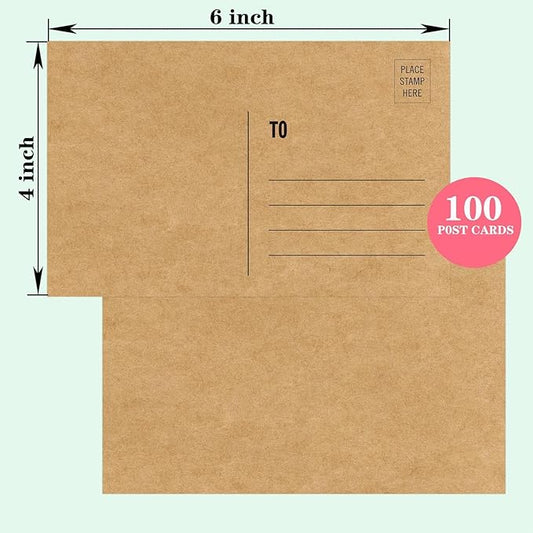 KTFNOMES Blank Postcards for Mailing, 100 Kraft 4x6, Mailable Postcards Set Make Your Own Printable Postcards 300gsm/14pt Postcard Paper Cardstock for DIY Mailing Christmas Thanksgiving Painting