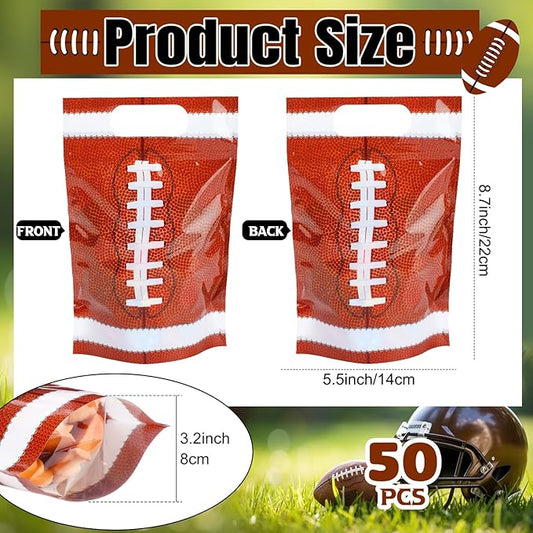 Blosssound 50 Pcs Sport Plastic Bags Clear Football Sealed Pouches with Handles Resealable Football Party Gift Bags for Sports Theme Birthday Party Candy Gift Wrap Supplies Decoration