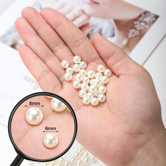 2200 Pcs Undrilled Holeless ABS Faux Pearl Beads for Vase fillers, No Hole Round Pearls for Cosmetic Boxes, DIY Parts, Table Scatter, Wedding, Birthday Party Home Decorating (Ivory, 6mm)