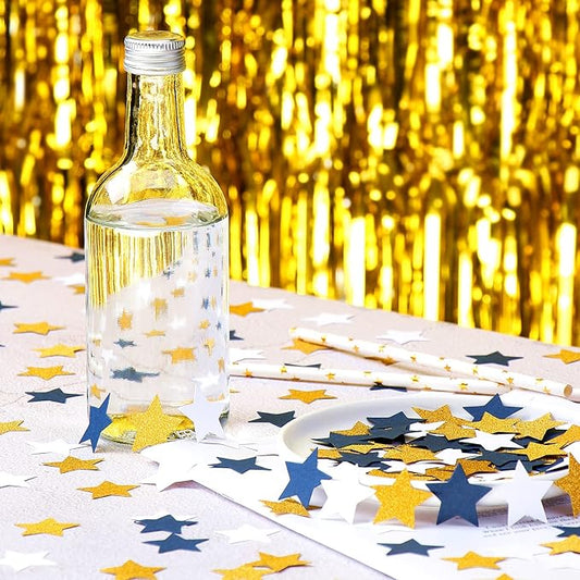 300pcs Navy Blue White Gold Confetti,Glitter Paper decor Twinkle Little Star Table Confetti,Birthday Graduation 2025 Fathers Day Wedding Baby Shower Party Decorations Circle Dots Lasting Surprise