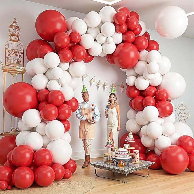 412Pcs Red and White Balloon Garland Arch kit, 18 12 10 5 Inch Different Size Red White Latex Balloons for Graduation Birthday Wedding Party Valentine's Day Decoration