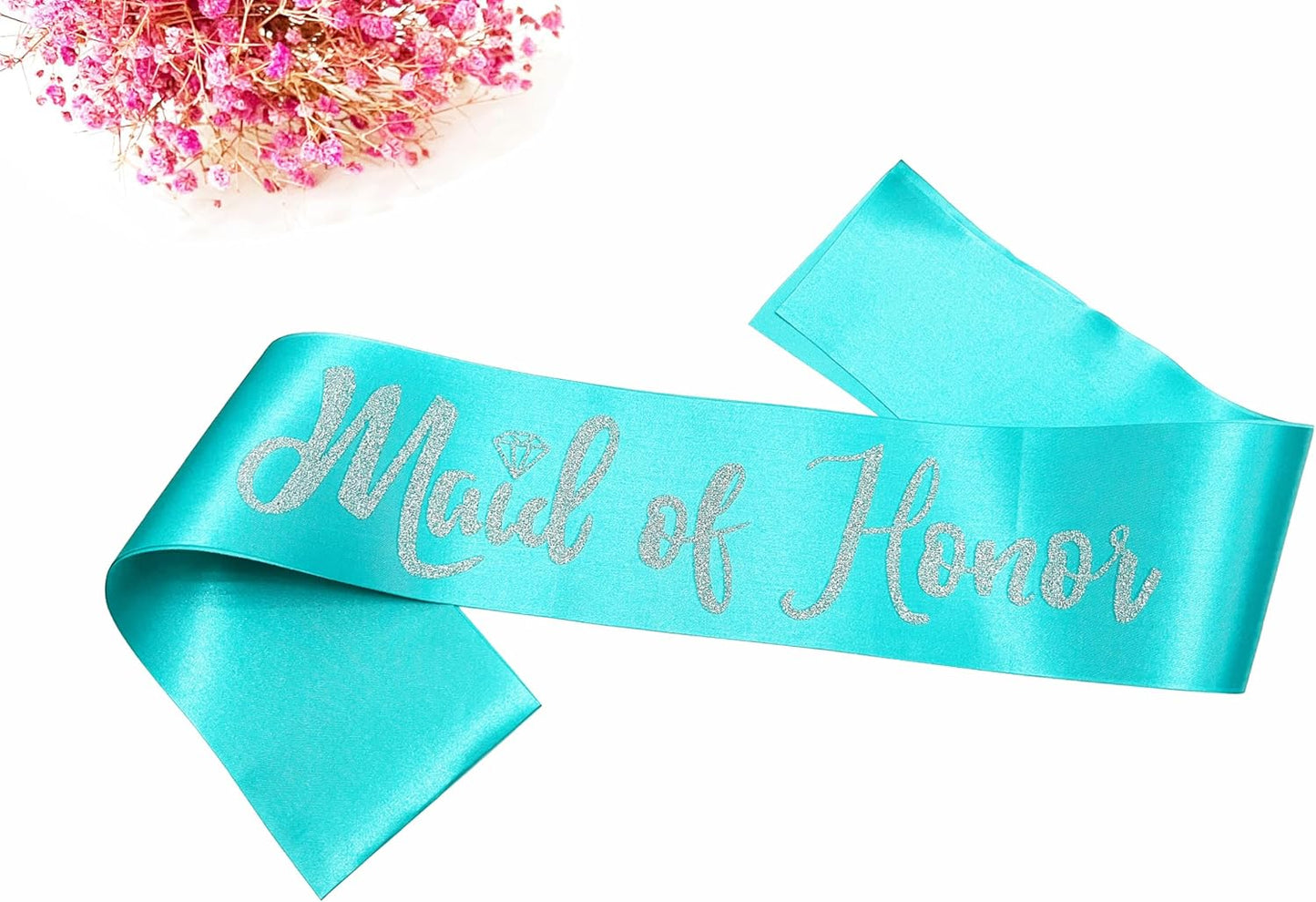 Maid of Honor Sash, Blue Sash with Silver Glitter Letter Bachelorette Party Sash for Bridal Shower Wedding Party Accessories Supplies Engagement Gifts