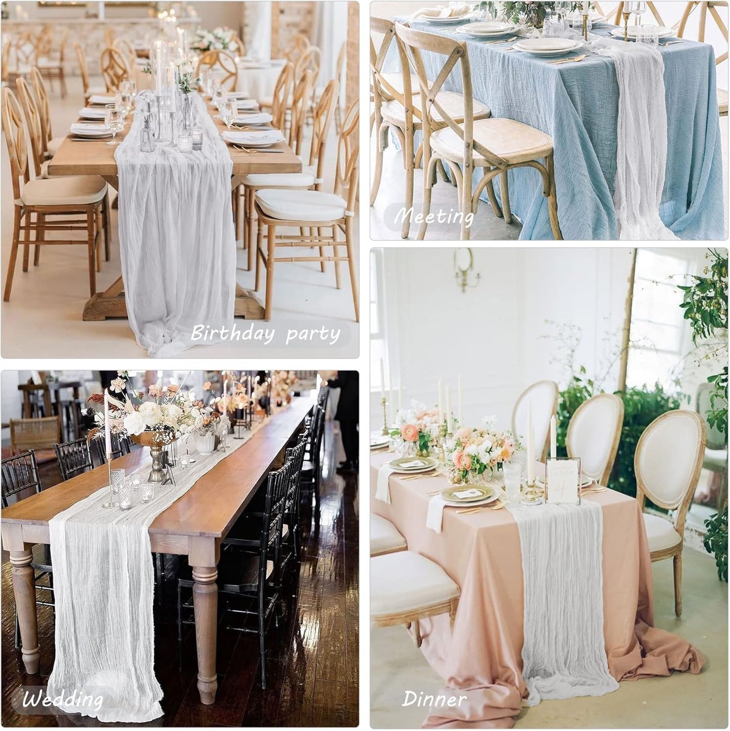 12 Pack 13Ft Cheesecloth Table Runner 35x157 Inch Boho Gauze Table Runner Cheese Cloth Long Table Runner Rustic Table Runner for Wedding Bridal Shower Birthday Party Table Decor (White)