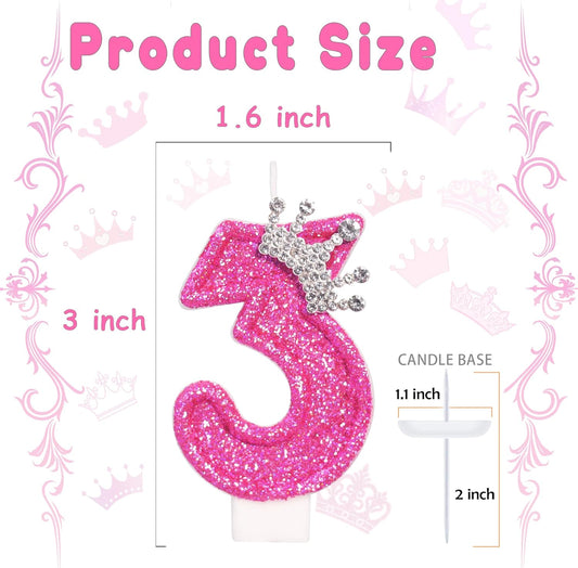 Birthday Candle for Cake, Crown Rose Number Cake Candles, 2.76 inch Number Happy Birthday Candle, Cake Topper Decoration for Birthday Party (Number 3)