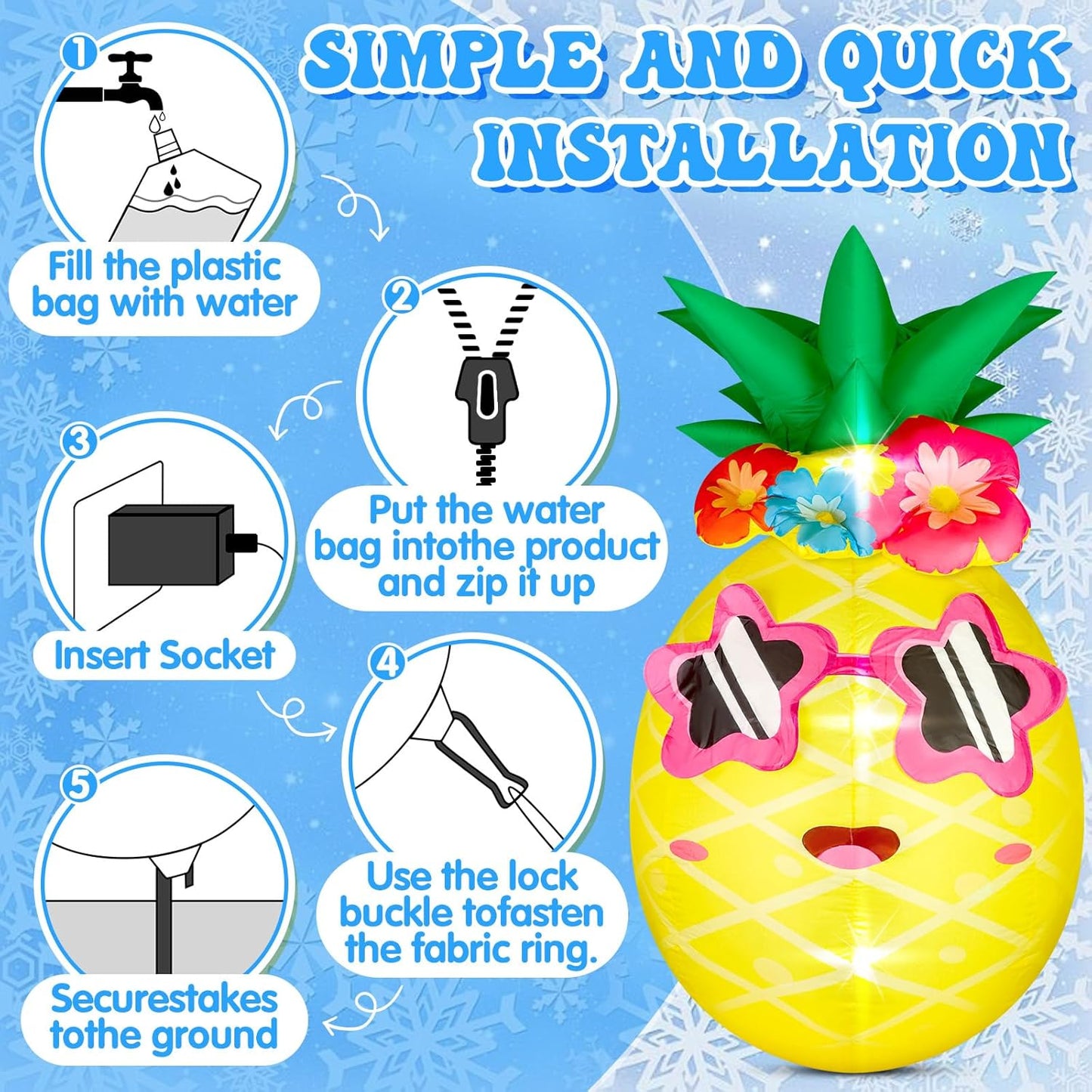 5FT Pineapple Inflatable Winter Decor Blow up Pineapple with 4 LED Lights Christmas Inflatables Outdoor Decorations Giant Inflatable for Xmas Birthday Pool Beach Yard Lawn Party Supplies
