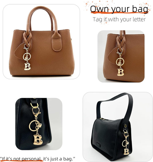Gold Bubble Heart Initial Bag Charms for Handbags – Cute Initial Letter Keychain for Women, Purse Charms, Gold Gift