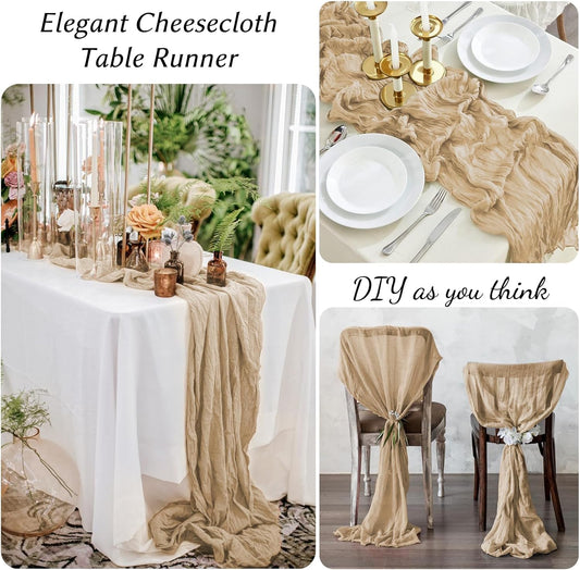 12 Pack Beige Table Runner 10FT Cheesecloth Table Runner 21 x 120 inch Boho Gauze Cheese Cloth Table Runner Rustic Sheer Table Runner for Party Wedding Bridal Baby Shower Birthday Table Decor