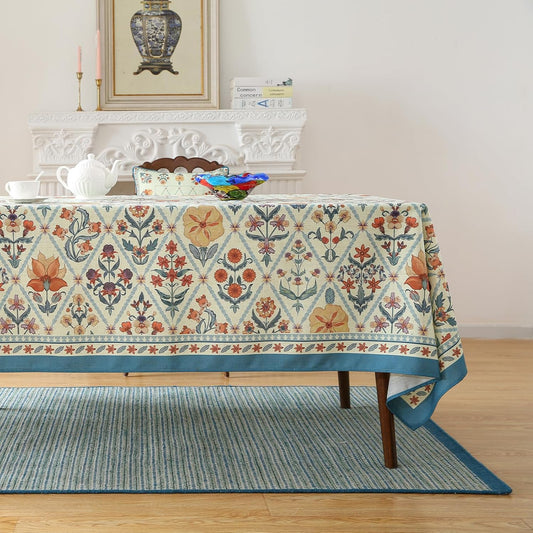 ISAENNE Designer Linen Elegant Long Rectangle Table Cloth,Colorful Floral Bohemian Tablecloth,Wrinkle Resistant Decor Tablecloths for Dining Thanksgiving Kitchen,63"*94"-Floralsea A