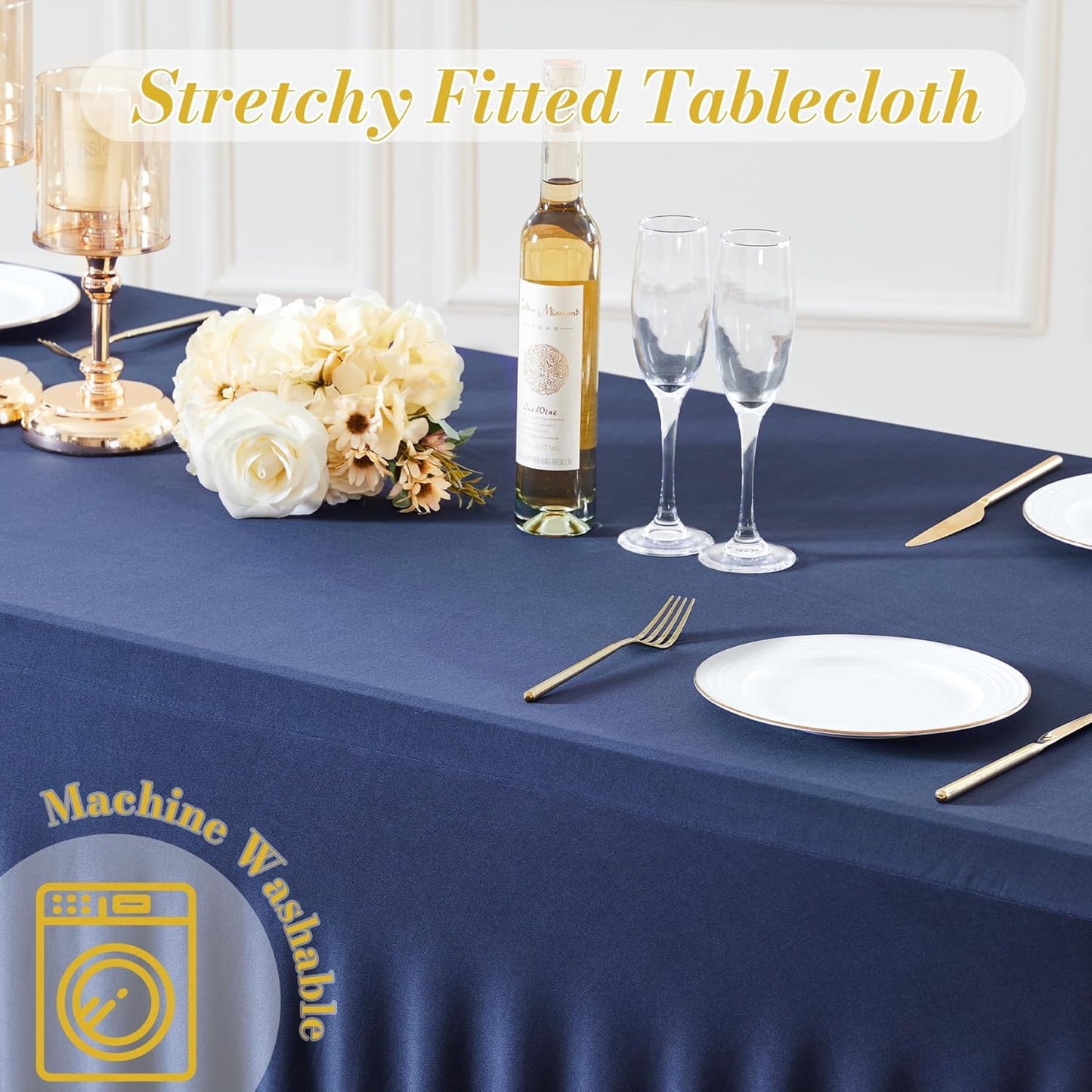 4 Pack Spandex Navy Blue Fitted Table Cloth for 6ft Rectangle Tables Navy Blue Stretch Tablecloth Table Covers Banquet Table Clothes Wrinkle Free Table Skirt for Parties Wedding