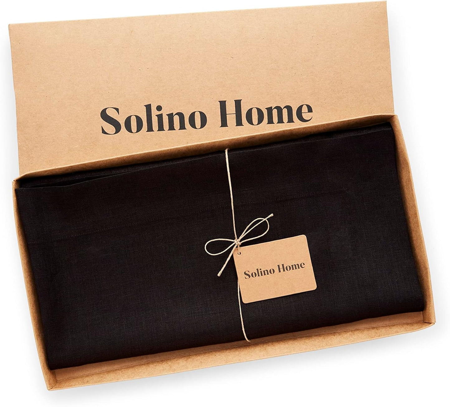 Solino Home Black Linen Tablecloth 52 x 52 Inch - 100% Pure Linen Square Table Throw - Fete, Machine Washable Table Cloth for Fall, Autumn, Halloween, Thanksgiving, Christmas, Holiday