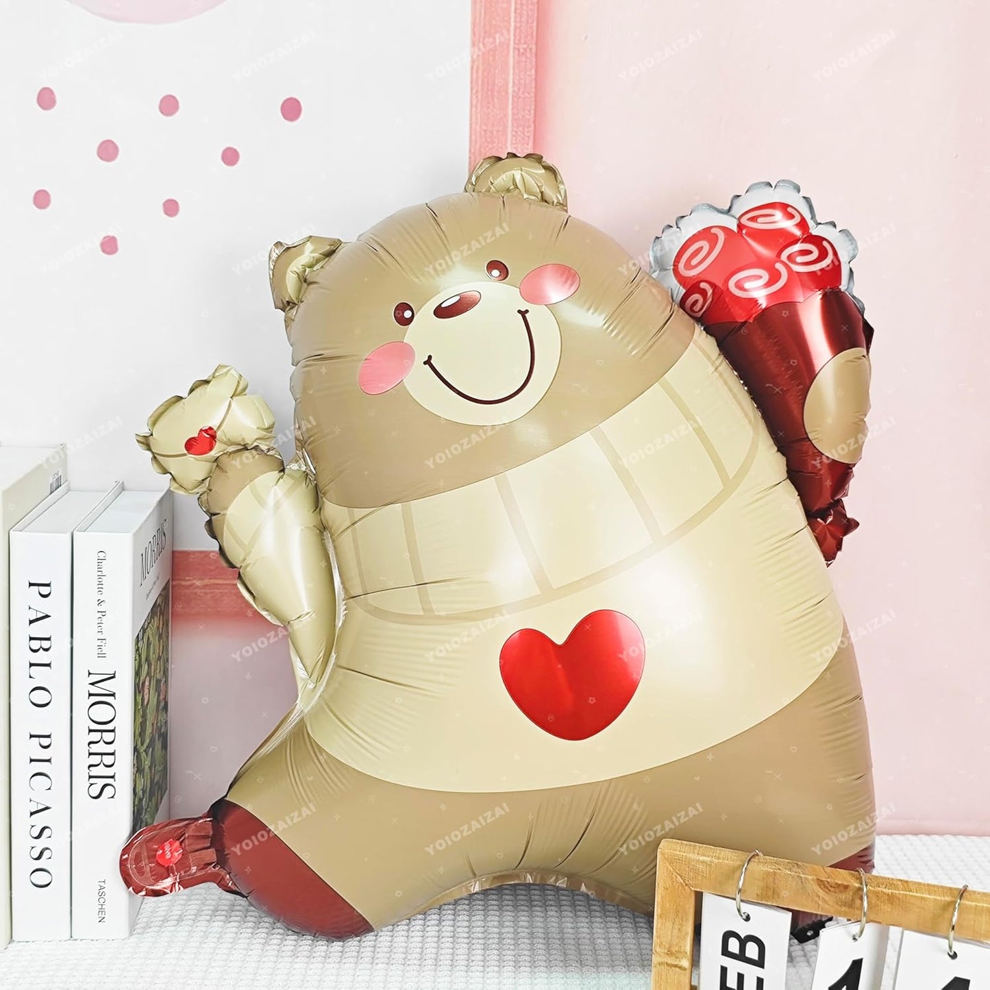 2pcs Bear Amimal Balloon Holding Roses In Hand Love Mood Letter Bear Mylar Foil Balloon For Boys Girls Bear Birthday Theme Valentine'S Day Confession Wedding Anniversary Party Decorations Suppiles