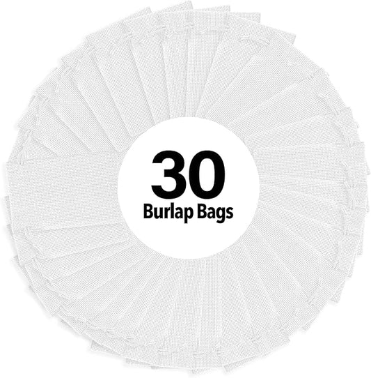 Mandala Crafts 5X7 Inch White Burlap Drawstring Gift Bags for Favors - 30 Small Linen Sacks Gift Pouches for Candy, Coffee, Jewelry, Wedding, and Party Supplies