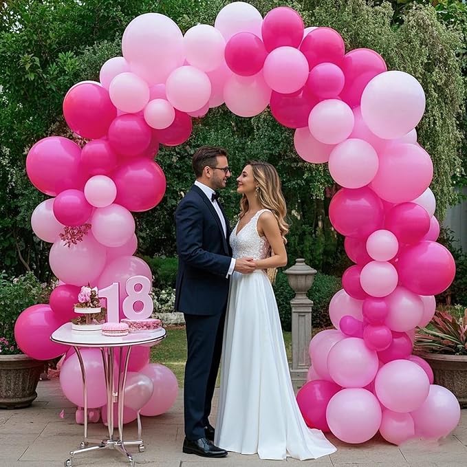 412Pcs Pink Balloon Garland Arch Kit,18 12 10 5 Inch Hot Pink Balloons Metallic Magenta Latex Balloons for Birthday Shower Princess Theme Party Wedding valentines Background Decorations